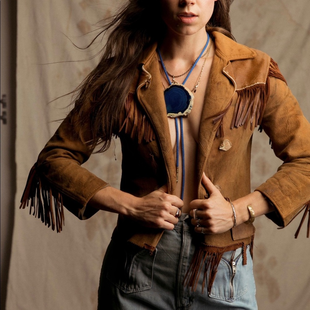 Leather fringe jacket